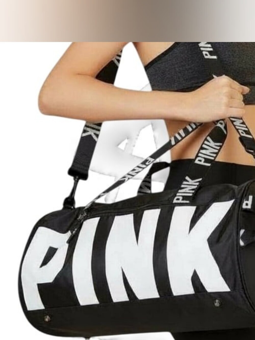 PINK Victoria's Secret Black Duffel with White Logo